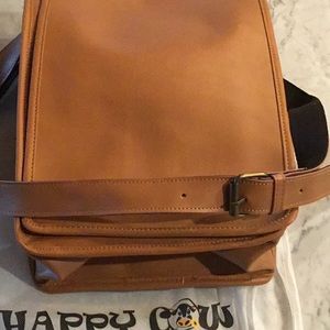 Happy cow recycled leather messenger bag. New